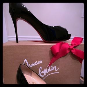 Christian Louboutin Black Patent Peep-Toe Platform Pumps